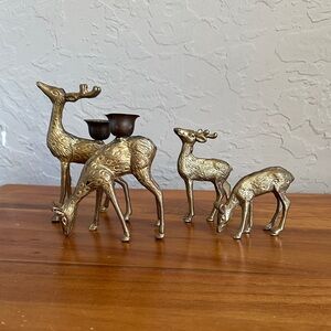 Vintage metal deer candle holder set of 4 total Christmas decor buck‎